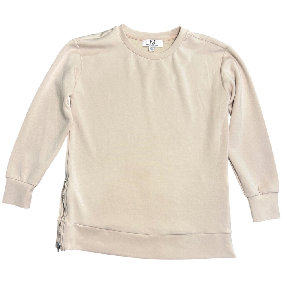 Magaschoni Womens Beige Side Zip Modal Blend Crewneck Sweatshirt XS